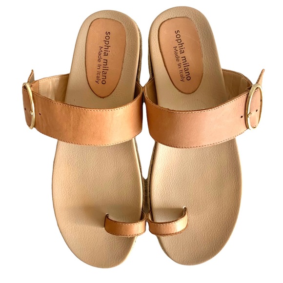 SOPHIA MILANO Leather Strap Slide Rope Platform Slide Italian Sandals Tan Size 9 - Picture 6 of 13